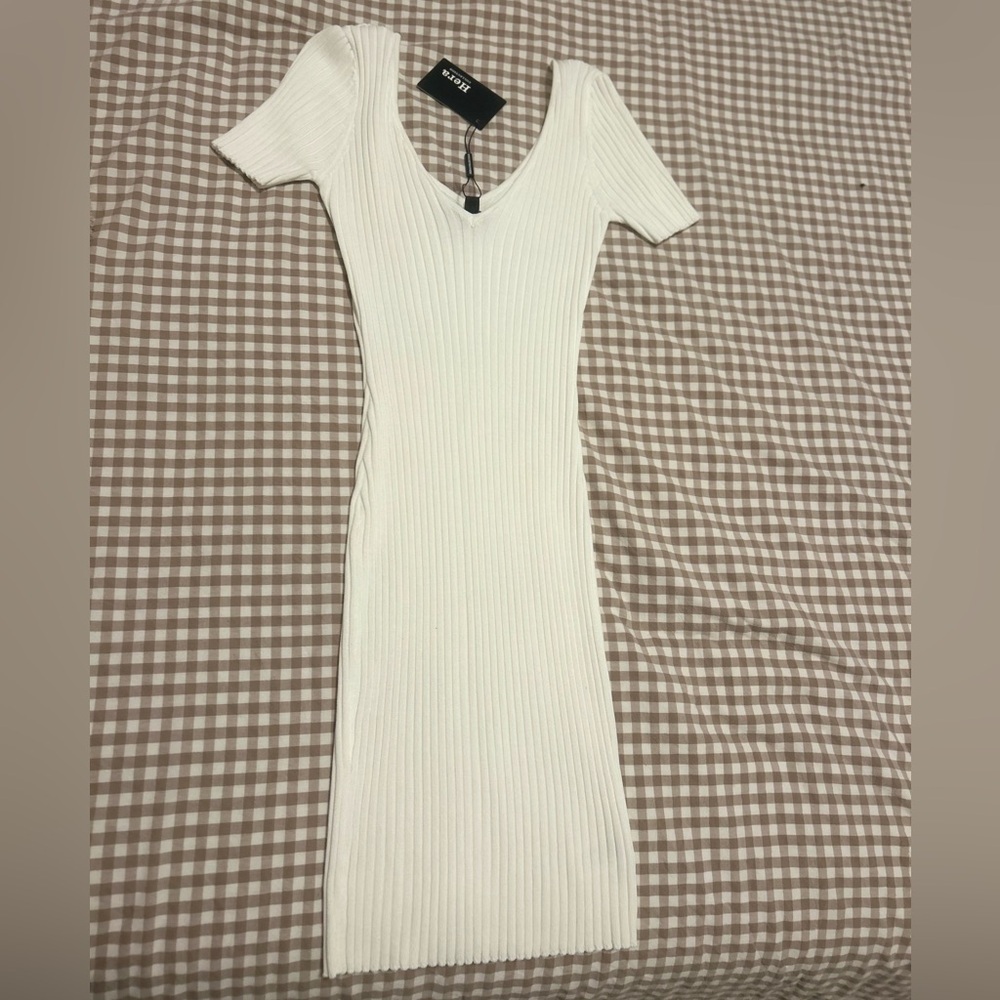 Hera Collection Cream Ribbed Midi Dress